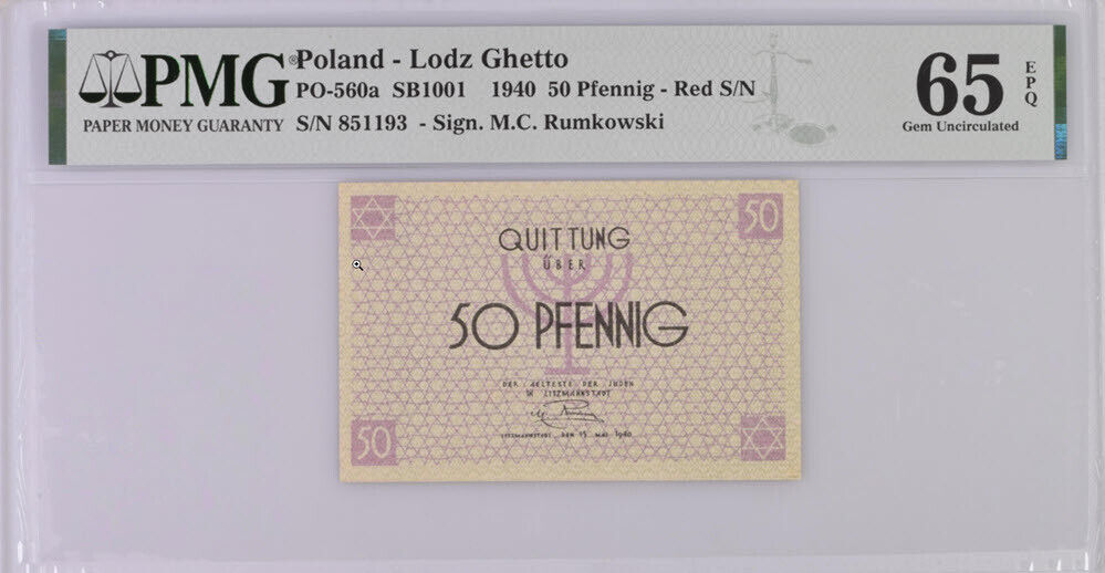Poland 50 Pfennig 1940 SB1001 Gem UNC PMG 65 EPQ