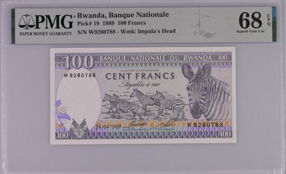 Rwanda 100 Francs 1989 P 19 Superb Gem UNC PMG 68 EPQ TOP