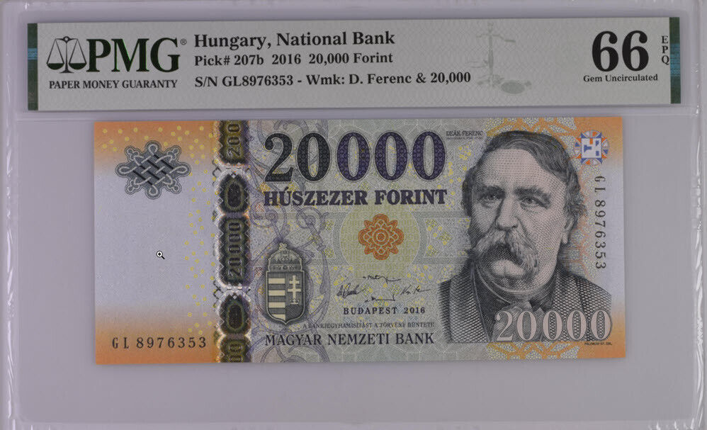 Hungary 20000 Forint 2016 P 207 B Gem UNC PMG 66 EPQ