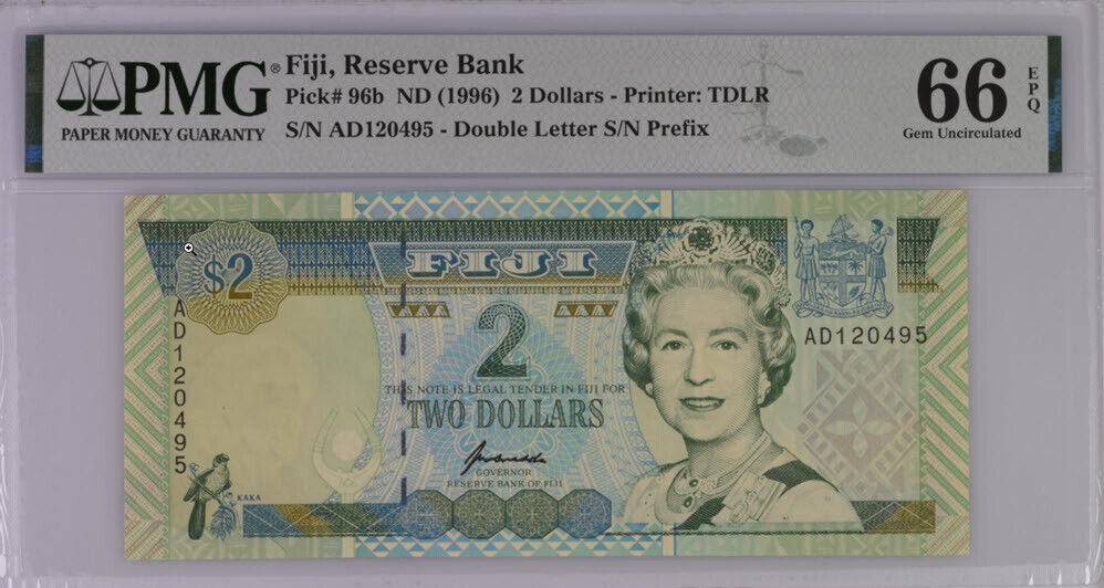 Fiji 2 Dollars ND 1996 P 96 b GEM UNC PMG 66 EPQ Top Pop