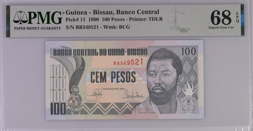 Guinea Bissau 100 Pesos 1990 P 11 Superb Gem UNC PMG 68 EPQ