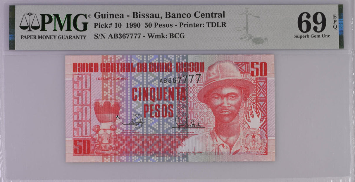 Guinea Bissau 50 Pesos 1990 P 10 AB36777 Superb Gem UNC PMG 69 EPQ Top