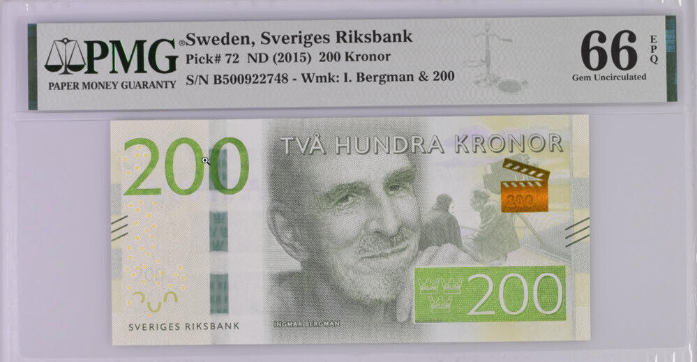 Sweden 200 Kronor ND 2015 P 72 Gem UNC PMG 66 EPQ