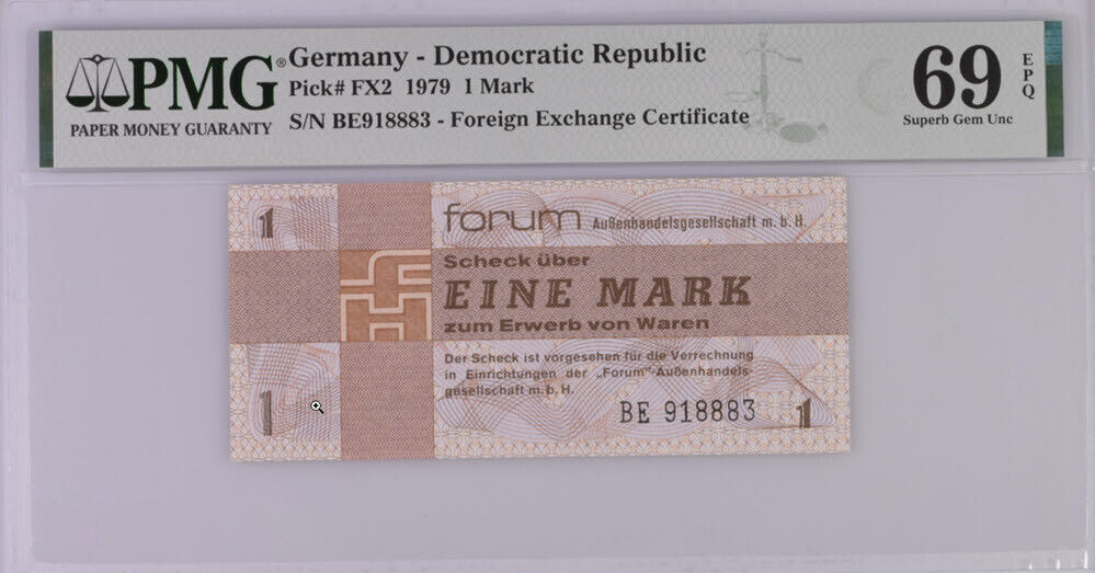Germany Democratic 1 Mark 1979 P FX2 Superb Gem UNC PMG 69 EPQ Top Pop