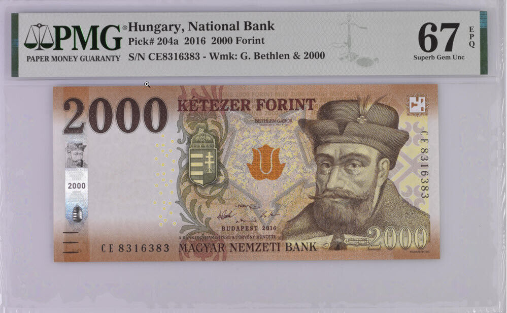 Hungary 2000 Forint 2016 P 204 a Superb Gem UNC PMG 67 EPQ