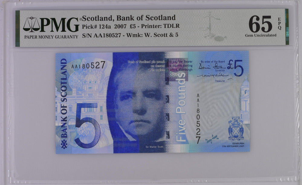 Scotland 5 Pounds 2007 P 124 a Gem UNC PMG 65 EPQ