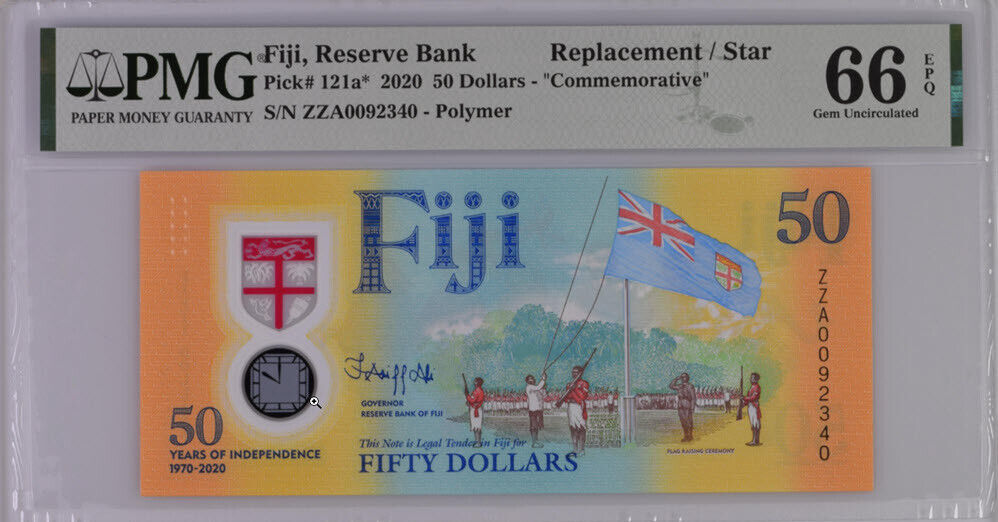 Fiji 50 Dollars ND 2020 P 121* Replacement ZZA Polymer GEM UNC PMG 66 EPQ