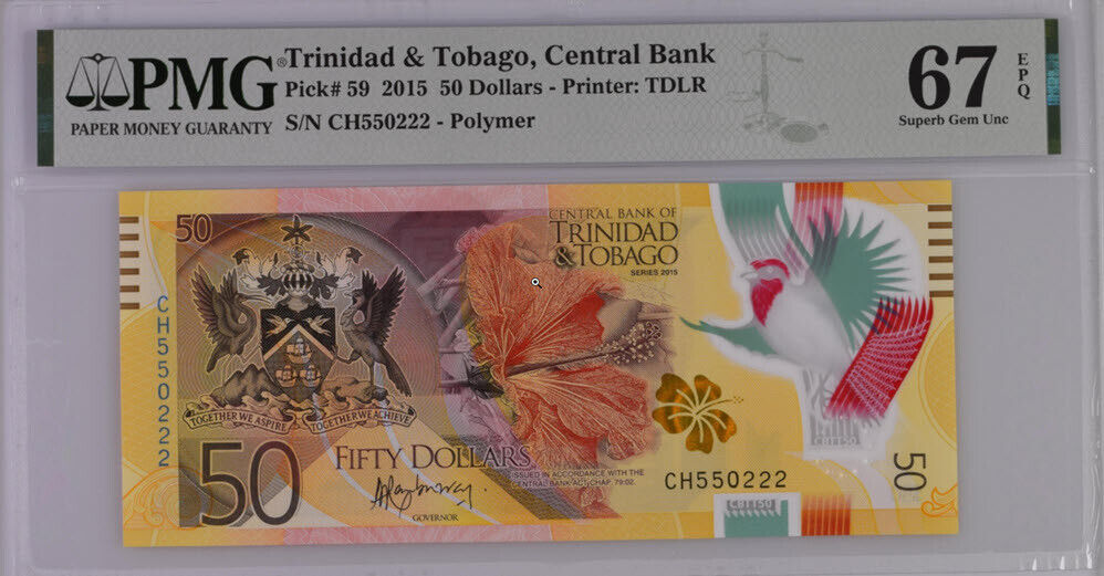Trinidad & Tobago 50 Dollars 2015 P 59 NICE 550222 Superb Gem UNC PMG 67 EPQ