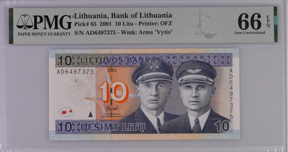 Lithuania 10 Litu 2001 P 65 Gem UNC PMG 66 EPQ