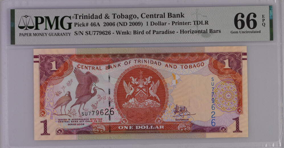 Trinidad & Tobago 1 Dollar 2006/2009 P 46A GEM UNC PMG 66 EPQ