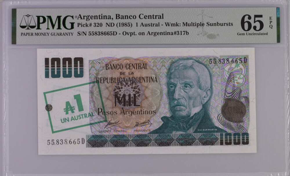 Argentina 1000 Pesos 1985 P 320 Gem UNC PMG 65 EPQ