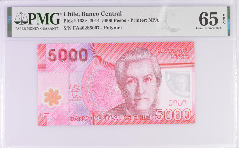 Chile 5000 Pesos 2014 P 163 e Gem UNC PMG 65 EPQ
