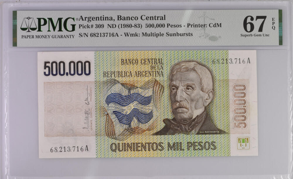 Argentina 500000 Pesos ND 1980-83 P 309 Superb GEM UNC PMG 67 EPQ Top Pop