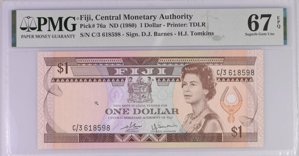 Fiji 1 Dollar ND 1980 P 76 a Superb Gem UNC PMG 67 EPQ