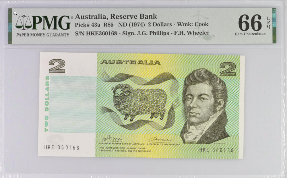 Australia 2 Dollars ND 1974 P 43 a Phillips Wheeler Gem UNC PMG 66 EPQ Top Pop
