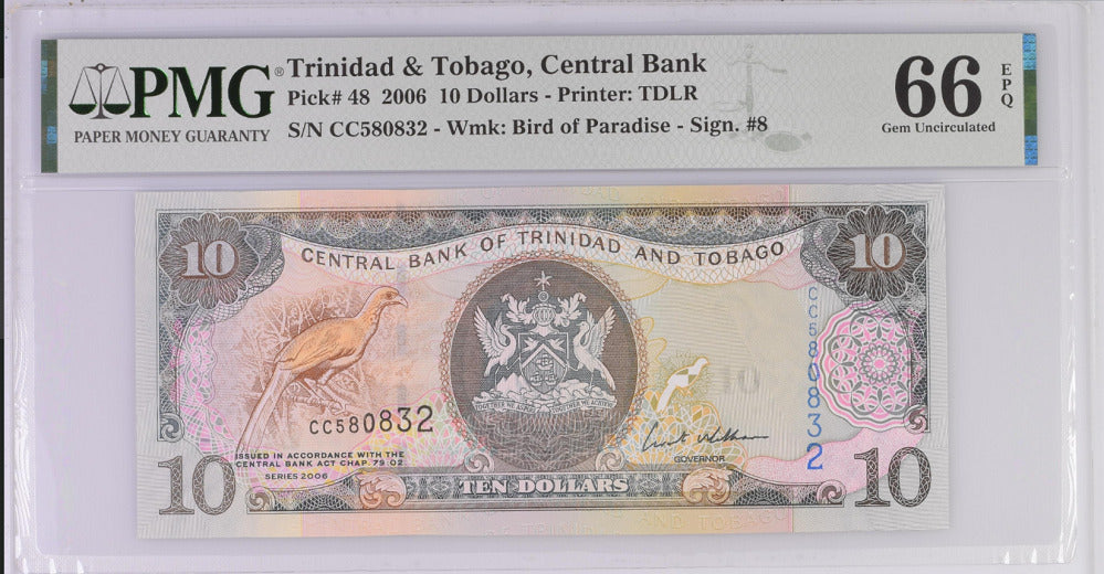 Trinidad & Tobago 10 Dollars 2006 P 48 Gem UNC PMG 66 EPQ