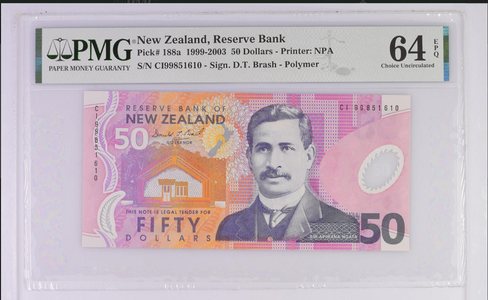 New Zealand 50 Dollars 1999 POLYMER P 188 a Choice UNC PMG 64 EPQ