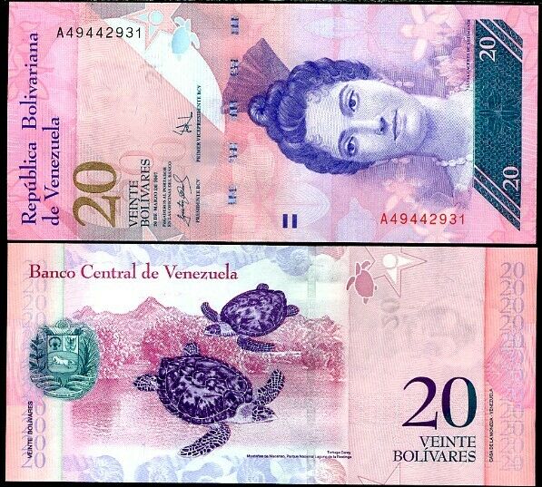 VENEZUELA 20 BOLIVARES 2007 P 91 UNC