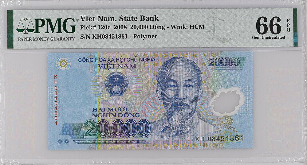 Vietnam 20000 Dong 2008 P 120 c Polymer Gem UNC PMG 66 EPQ