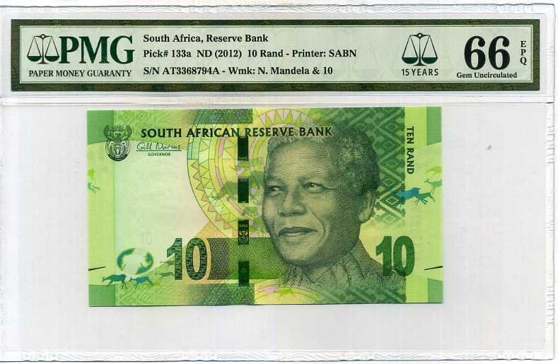 South Africa 10 Rands ND 2012 P 133 a 15th GEM UNC PMG 66 EPQ