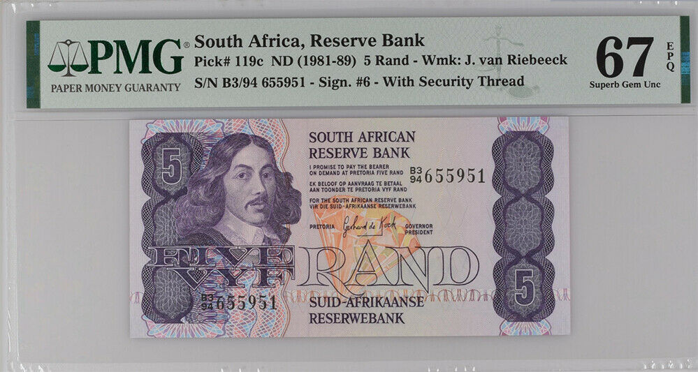 South Africa 5 Rand ND 1981-89 P 119 c Superb Gem UNC PMG 67 EPQ
