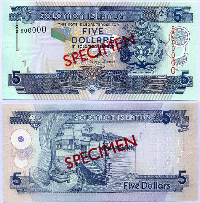 Solomon Islands 5 Dollars ND 2006 P 26 Specimen C/2 000000 UNC