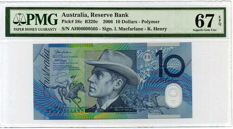 AUSTRALIA 10 DOLLARS ND 2006 P 58 POLYMER SUPERB GEM UNC PMG 67 EPQ