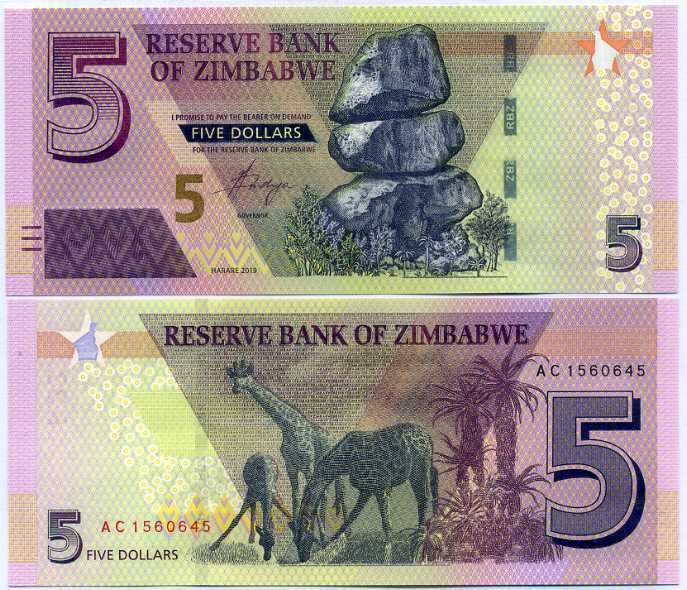 Zimbabwe 5 Dollars 2019 P 102 UNC