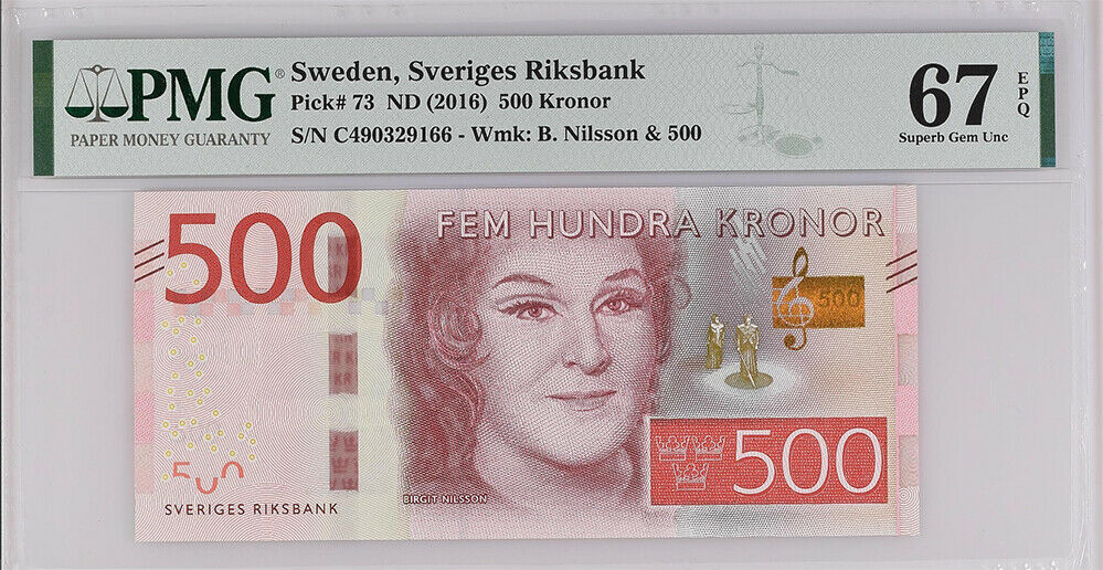 Sweden 500 Kronor ND 2016 P 73 Superb Gem UNC PMG 67 EPQ High