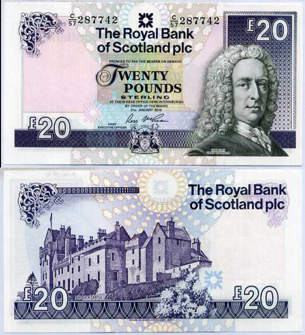 SCOTLAND 20 POUNDS 2016 RBS P 354 UNC