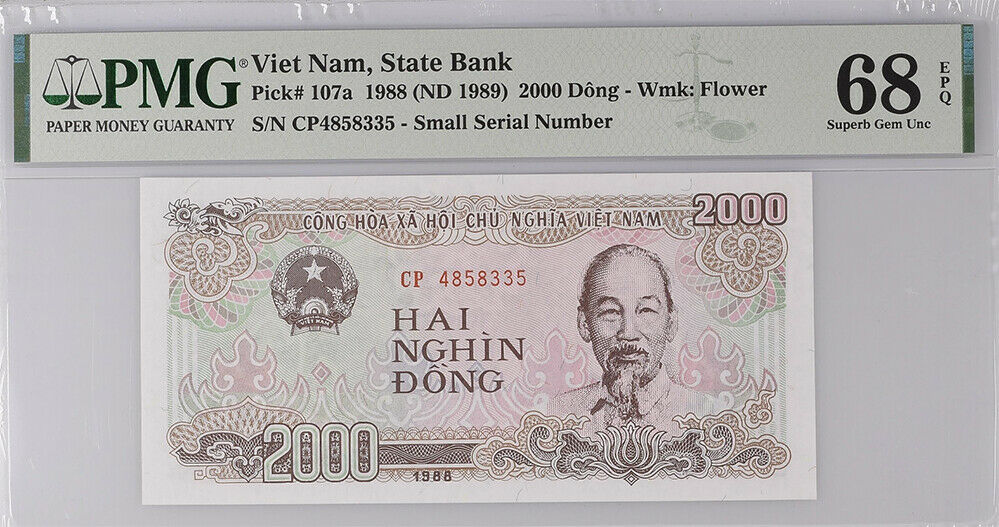 Vietnam 2000 Dong 1988/1989 P 107 Superb Gem UNC PMG 68 EPQ