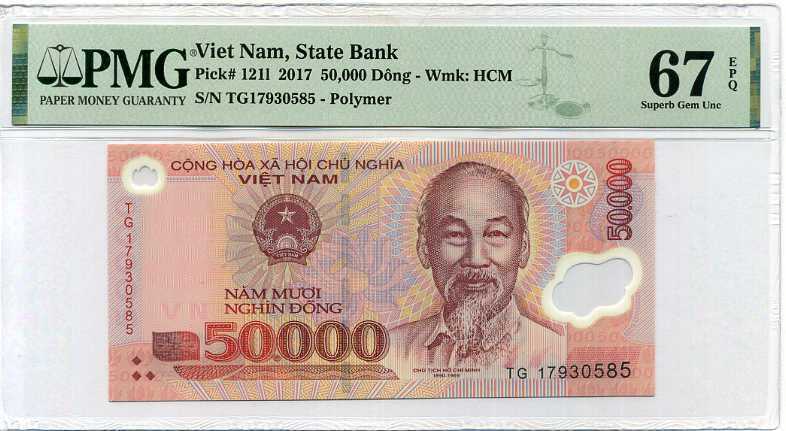 VIETNAM 50000 50,000 DONG 2017 P 121 L SUPERB GEM UNC PMG 67 EPQ HIGH