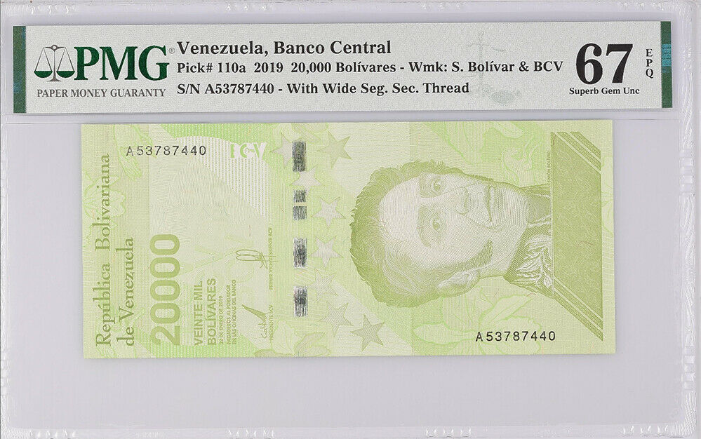 Venezuela 20000 Bolivares 2019 P 110 a Wide Superb Gem UNC PMG 67 EPQ