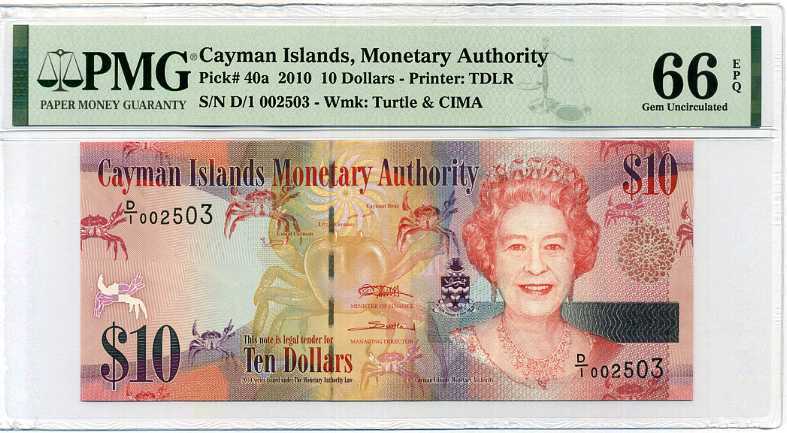 CAYMAN ISLANDS 10 DOLLARS 2010 P 40 GEM UNC PMG 66 EPQ