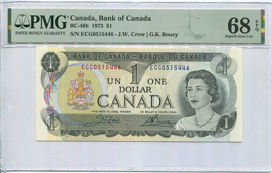 Canada 1 Dollar 1973 P 85 Crow Bouey Superb GEM UNC PMG 68 EPQ HIGH