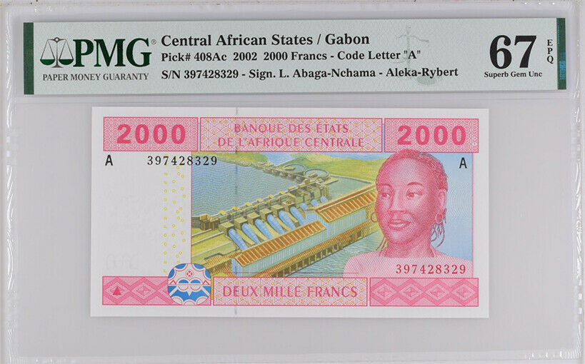 CENTRAL AFRICAN STATES 2000 FR GABON P 408Ac SUPERB GEM UNC PMG 67 EPQ