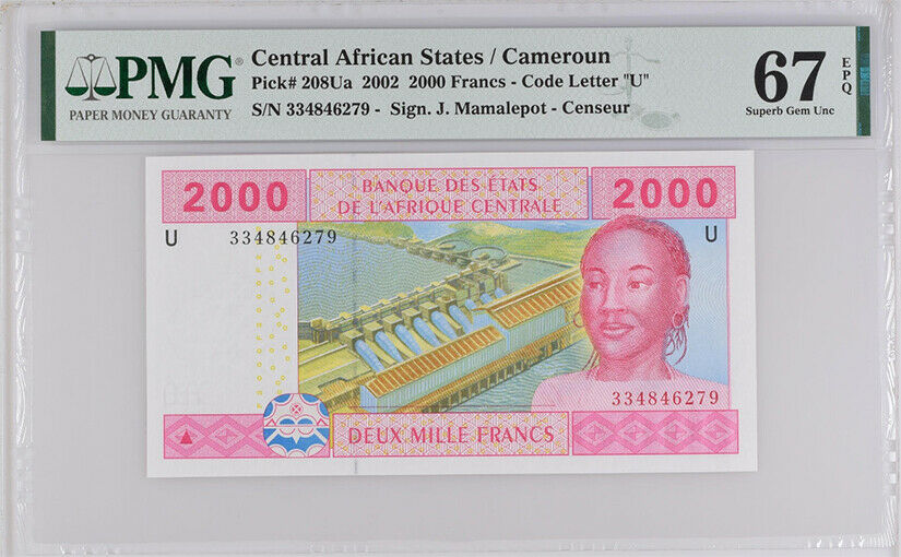 CENTRAL AFRICAN STATES 2000 FR CAMEROUN P 208Ua SUPERB GEM UNC PMG 67 EPQ HIGH