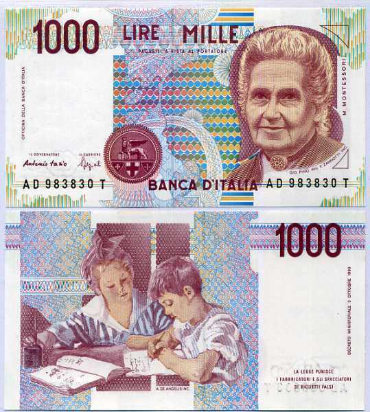 ITALY 1000 1,000 LIRE 1990 P 114 b UNC