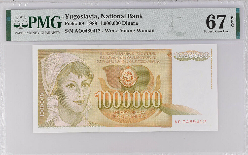 Yugoslavia 1000000 Dinara 1989 P 99 Superb GEM UNC PMG 67 EPQ TOP POP