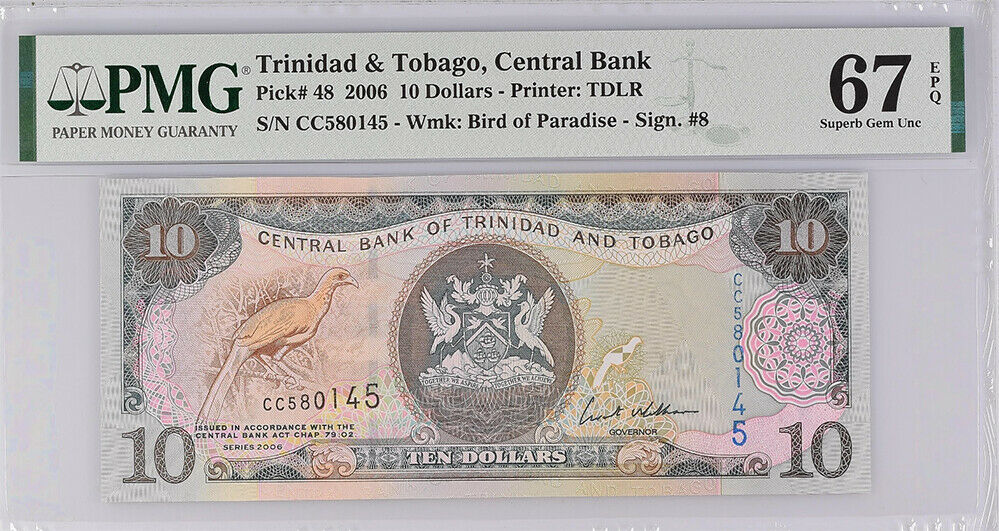 Trinidad & Tobago 10 Dollars 2006 P 48 Superb Gem UNC PMG 67 EPQ