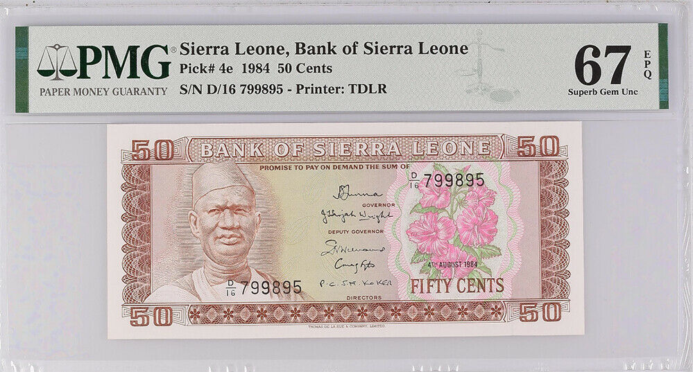 Sierra Leone 50 Cents 1984 P 4 e Superb Gem UNC PMG 67 EPQ