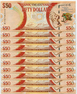 Guyana 50 Dollars ND 2016 P 41 Comm. UNC LOT 10 PCS 1/10 BUNDLE