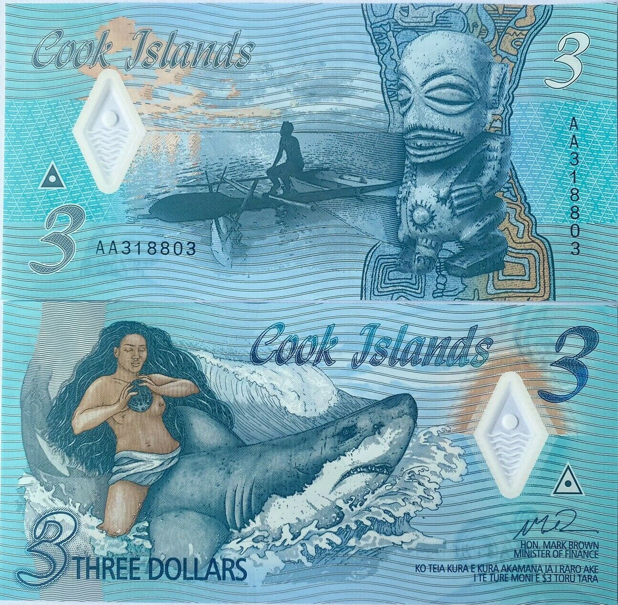 Cook Islands 3 Dollars 2021 P 11 Polymer AUnc