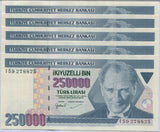 Turkey 250000 Lirasi 1970 ND 1998 P 211 UNC Lot 5 PCS
