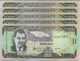 JAMAICA 100 DOLLARS 2009 P 84 d UNC Lot 5 PCS