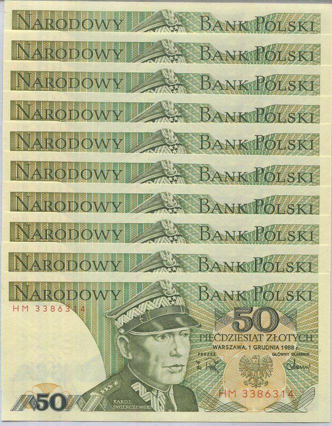 Poland 50 Zlotych 1988 P 142 c UNC Lot 10 PCS
