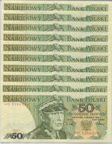 Poland 50 Zlotych 1988 P 142 c UNC Lot 10 PCS