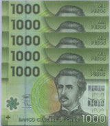 Chile 1000 Pesos 2019 P 151 j UNC Lot 5 PCS