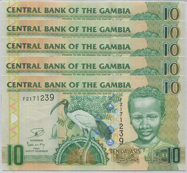 Gambia 10 Dalasis ND 2006 (2013) P 26 c UNC LOT 5 PCS