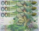 KBA Giori Butterfly 001 Cash Cycle SPECIMEN TEST NOTE Lot 3 PCS